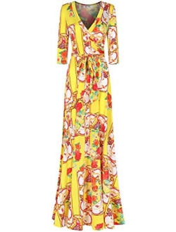 Bon Rosy Women's #madeinUSA 3/4 Sleeve Mock Wrap Mother's Day Baby Wedding Shower Floral Maxi Dress