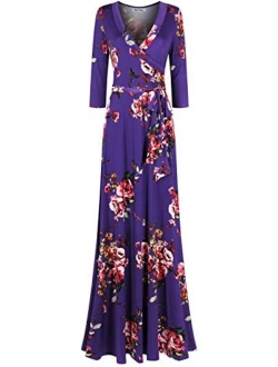 Bon Rosy Women's #madeinUSA 3/4 Sleeve Mock Wrap Mother's Day Baby Wedding Shower Floral Maxi Dress