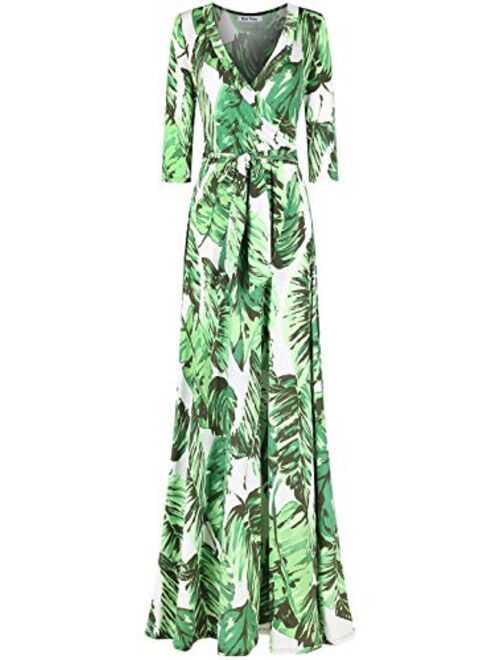 Bon Rosy Women's #madeinUSA 3/4 Sleeve Mock Wrap Mother's Day Baby Wedding Shower Floral Maxi Dress