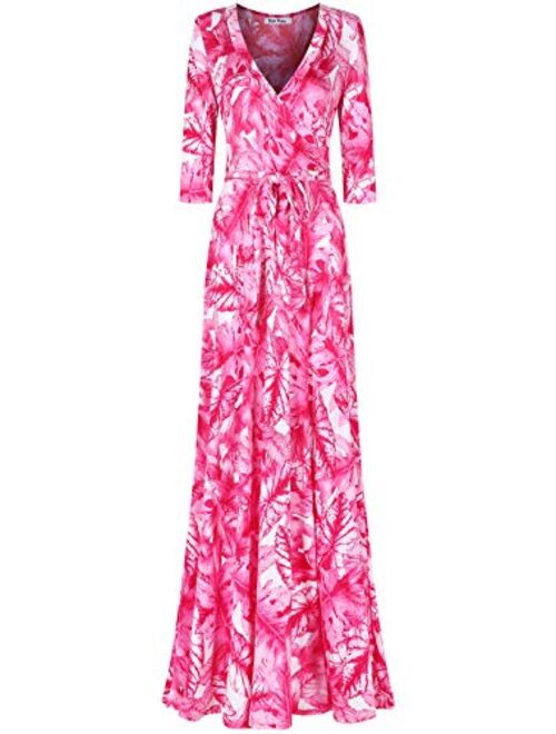 Bon Rosy Women's #madeinUSA 3/4 Sleeve Mock Wrap Mother's Day Baby Wedding Shower Floral Maxi Dress