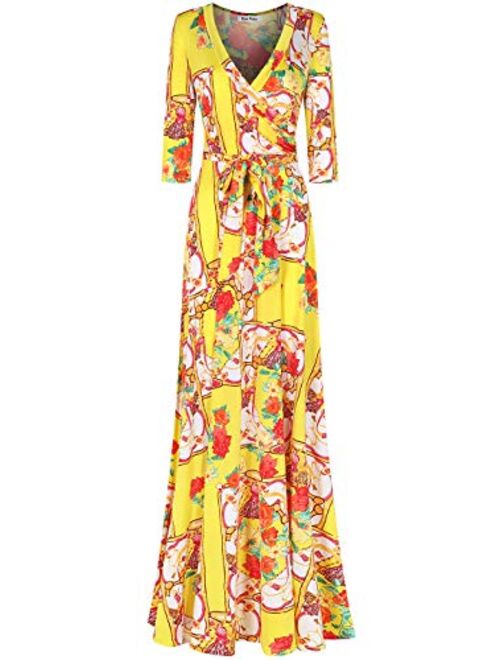 Bon Rosy Women's #madeinUSA 3/4 Sleeve Mock Wrap Mother's Day Baby Wedding Shower Floral Maxi Dress