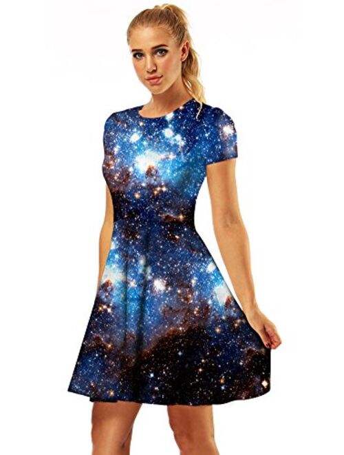 Sister Amy Women's Galaxy Printed Elastic Round Neck Sleeveless Shaping Camisole Skater