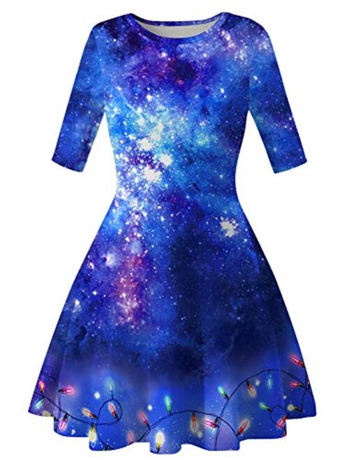 Sister Amy Women's Galaxy Printed Elastic Round Neck Sleeveless Shaping Camisole Skater