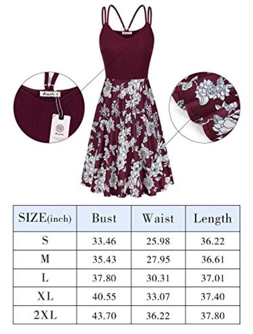 Moyabo Women's V Neck Sleeveless Floral Double Spaghetti Strap Summer Casual Swing Dress with Pockets