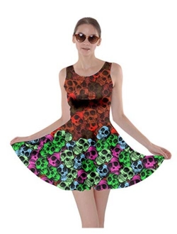 CowCow Womens Sugar Skull Flowers Floral Skeleton Mexican Day of Dead Roses Skater Dress, XS-5XL