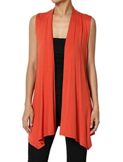 Sleeveless Waterfall Jersey Cardigan Lightweight Draped Layering Vest