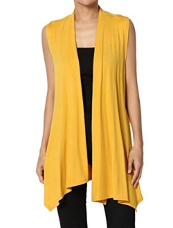 Sleeveless Waterfall Jersey Cardigan Lightweight Draped Layering Vest