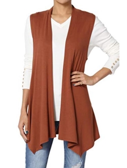 Sleeveless Waterfall Jersey Cardigan Lightweight Draped Layering Vest