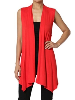 Sleeveless Waterfall Jersey Cardigan Lightweight Draped Layering Vest