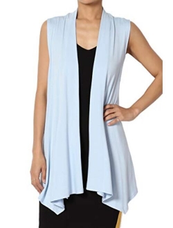 Sleeveless Waterfall Jersey Cardigan Lightweight Draped Layering Vest