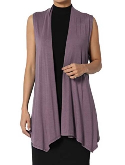 Sleeveless Waterfall Jersey Cardigan Lightweight Draped Layering Vest