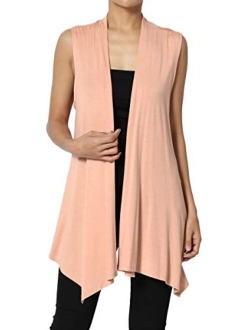 Sleeveless Waterfall Jersey Cardigan Lightweight Draped Layering Vest