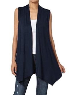 Sleeveless Waterfall Jersey Cardigan Lightweight Draped Layering Vest