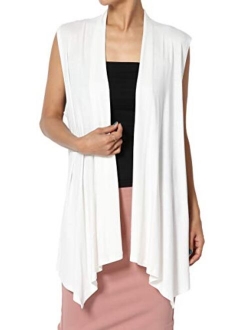 Sleeveless Waterfall Jersey Cardigan Lightweight Draped Layering Vest