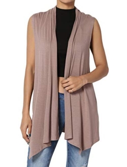 Sleeveless Waterfall Jersey Cardigan Lightweight Draped Layering Vest