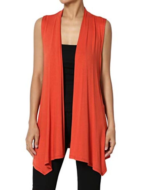 TheMogan Sleeveless Waterfall Jersey Cardigan Lightweight Draped Layering Vest