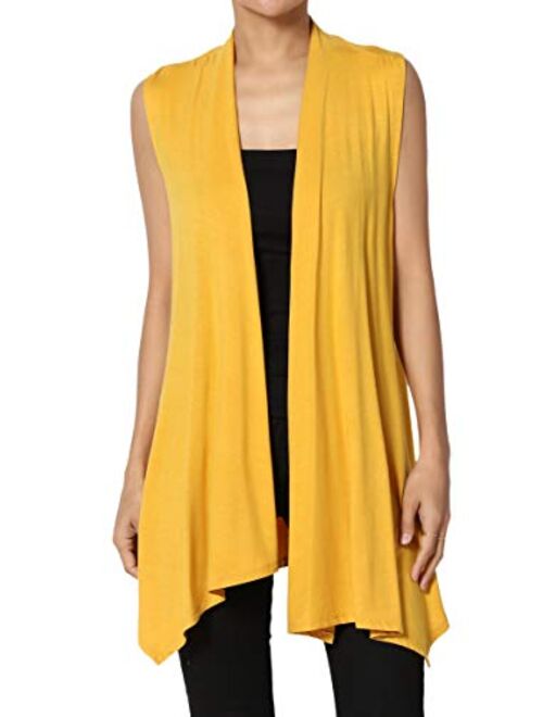 TheMogan Sleeveless Waterfall Jersey Cardigan Lightweight Draped Layering Vest