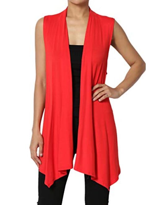 TheMogan Sleeveless Waterfall Jersey Cardigan Lightweight Draped Layering Vest