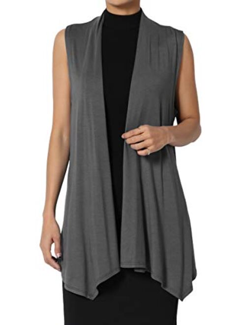 TheMogan Sleeveless Waterfall Jersey Cardigan Lightweight Draped Layering Vest