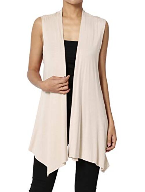 TheMogan Sleeveless Waterfall Jersey Cardigan Lightweight Draped Layering Vest