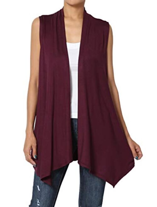 TheMogan Sleeveless Waterfall Jersey Cardigan Lightweight Draped Layering Vest