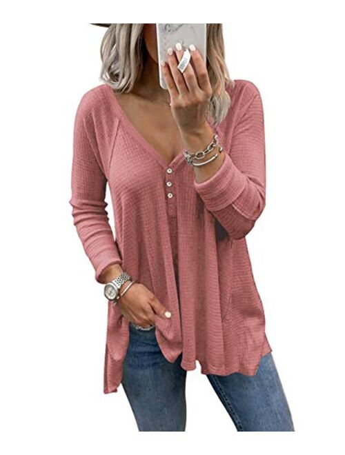 LACOZY Womens Waffle Knit Off The Shoulder Tops Oversized Long Sleeve Tunic Shirts Pullover Sweaters