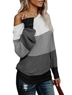 Umeko Womens Off The Shoulder Sweater Oversized Knit Long Sleeve Sweaters Tunic Tops