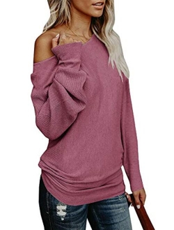 Umeko Womens Off The Shoulder Sweater Oversized Knit Long Sleeve Sweaters Tunic Tops