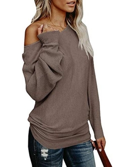 Umeko Womens Off The Shoulder Sweater Oversized Knit Long Sleeve Sweaters Tunic Tops