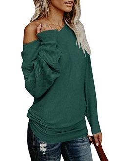 Umeko Womens Off The Shoulder Sweater Oversized Knit Long Sleeve Sweaters Tunic Tops