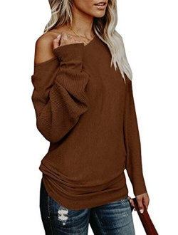 Umeko Womens Off The Shoulder Sweater Oversized Knit Long Sleeve Sweaters Tunic Tops