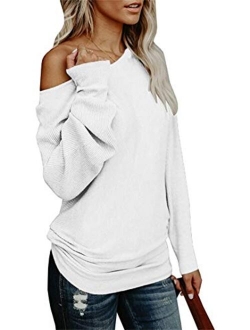 Umeko Womens Off The Shoulder Sweater Oversized Knit Long Sleeve Sweaters Tunic Tops