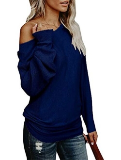 Umeko Womens Off The Shoulder Sweater Oversized Knit Long Sleeve Sweaters Tunic Tops