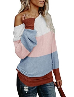 Umeko Womens Off The Shoulder Sweater Oversized Knit Long Sleeve Sweaters Tunic Tops