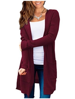 Beecarchil Women's Long Sleeve Hoodie Sweaters Open Front Cardigan with Pockets