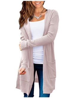 Beecarchil Women's Long Sleeve Hoodie Sweaters Open Front Cardigan with Pockets