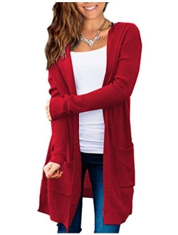 Beecarchil Women's Long Sleeve Hoodie Sweaters Open Front Cardigan with Pockets