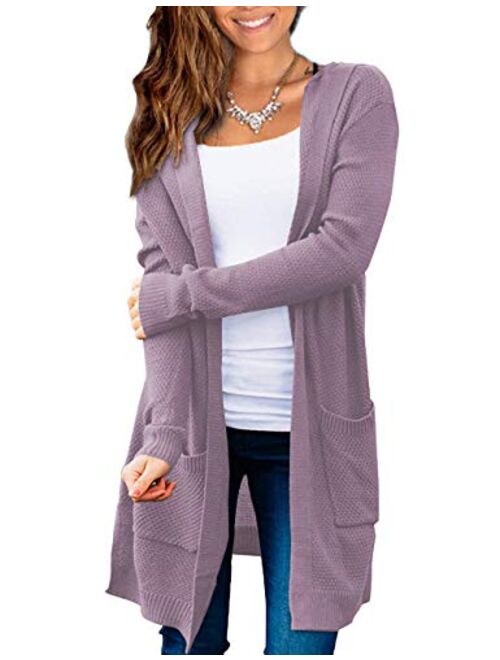 Beecarchil Women's Long Sleeve Hoodie Sweaters Open Front Cardigan with Pockets