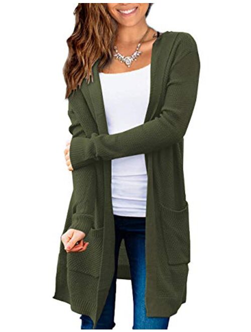 Beecarchil Women's Long Sleeve Hoodie Sweaters Open Front Cardigan with Pockets