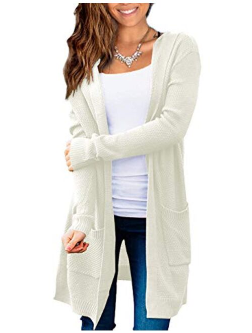 Beecarchil Women's Long Sleeve Hoodie Sweaters Open Front Cardigan with Pockets