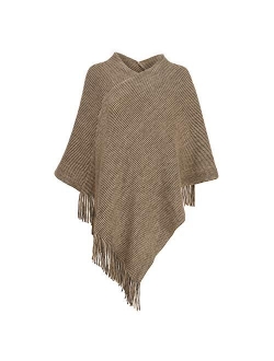 Womens Poncho Sweater V Neck Knitted Pullover Shawls Wraps Capes with Fringes Gifts for Women Mom