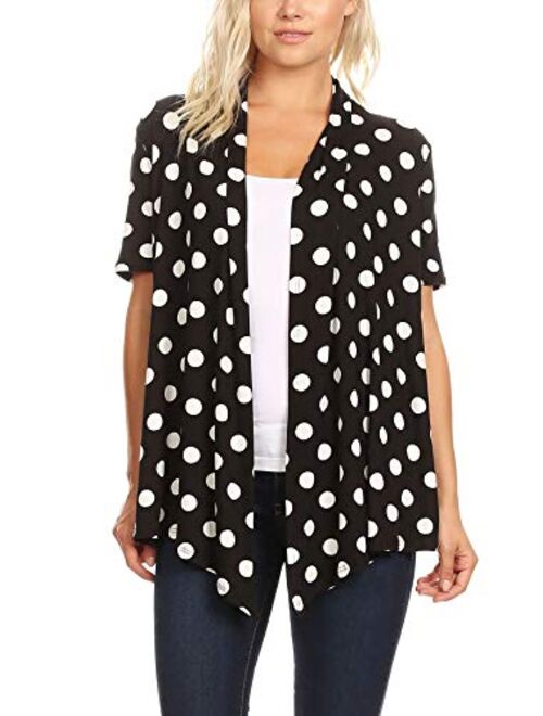 Women's Solid & Printed Short Sleeves Open Front Draped Cardigan/Made in USA