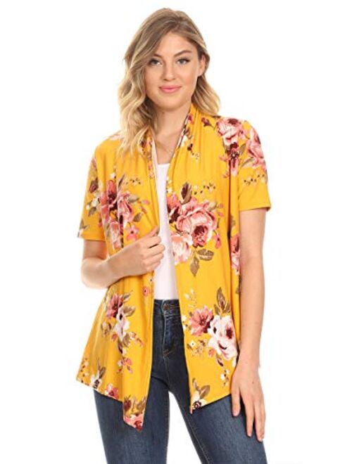 Women's Solid & Printed Short Sleeves Open Front Draped Cardigan/Made in USA