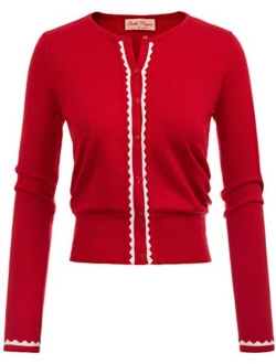 Women Button Knit Cardigan Contrast Color Long Sleeve Shrug BP779