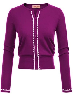 Women Button Knit Cardigan Contrast Color Long Sleeve Shrug BP779