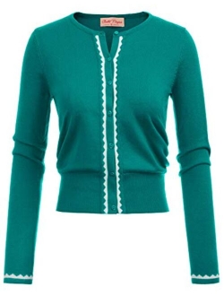 Women Button Knit Cardigan Contrast Color Long Sleeve Shrug BP779