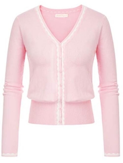 Women Button Knit Cardigan Contrast Color Long Sleeve Shrug BP779