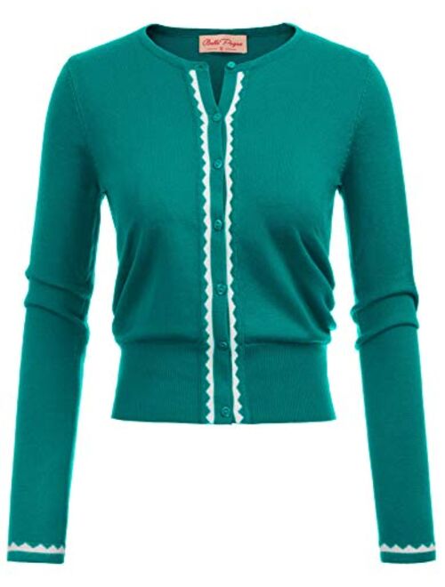 Belle Poque Women Button Knit Cardigan Contrast Color Long Sleeve Shrug BP779