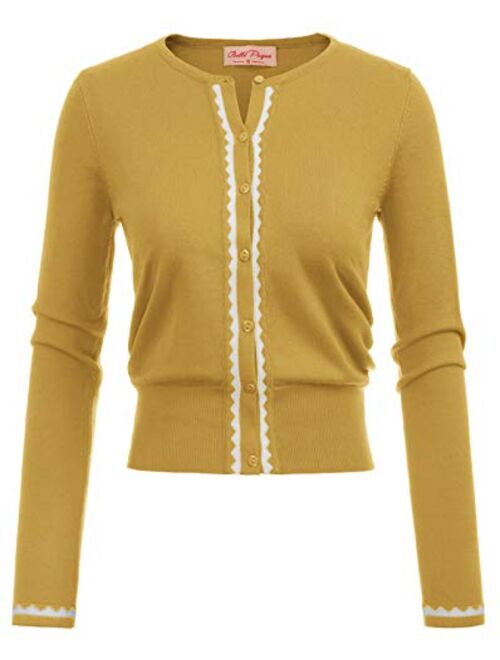 Belle Poque Women Button Knit Cardigan Contrast Color Long Sleeve Shrug BP779