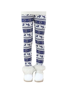 Rysly Girls Winter Thick Warm Long Pants Printing Fleece Lined Leggings